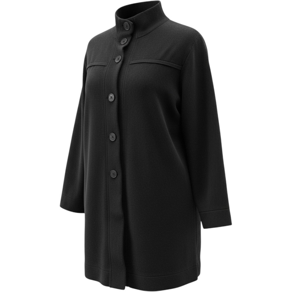 Chicos Black Mock Neck Button Front Longline Cardigan Sweater Size 2 L